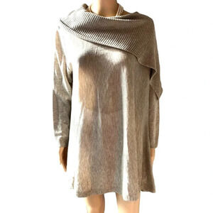 Tempo Paris Beige Knit Cowl Neck Sweater Soft Cozy Light Women Plus 1X Stretch